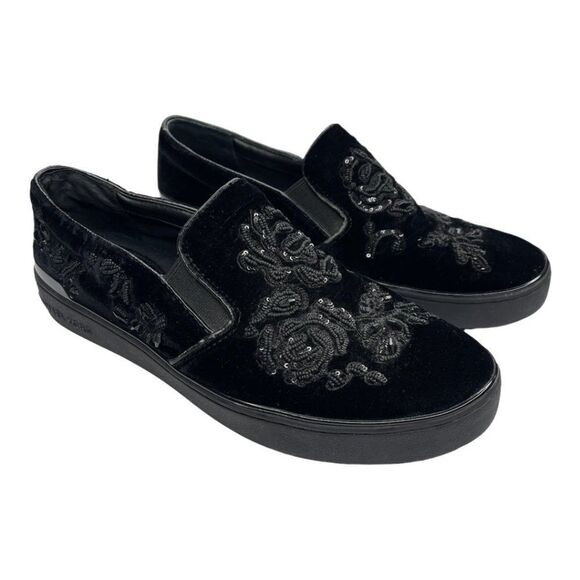 MICHAEL KORS Black Beaded Kyle Velvet Slip On Sneakers  - Picture 2 of 9